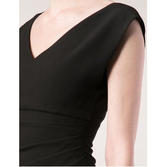 Diane Von Furstenberg Dress DVF Bevin Ruched V Neck Sheath Black Women Size 6 - Picture 6 of 17